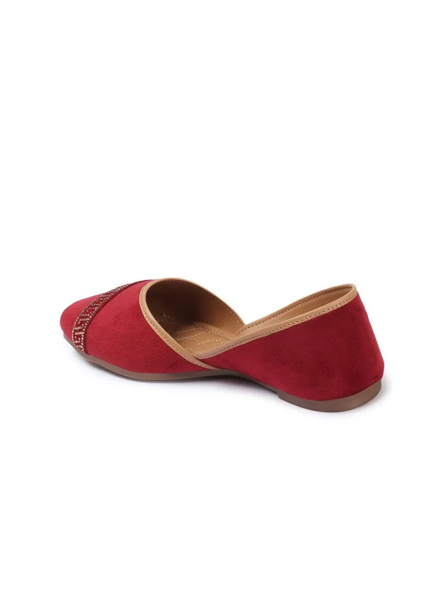 Anouk Maroon Embellished Round Toe Ballerinas
