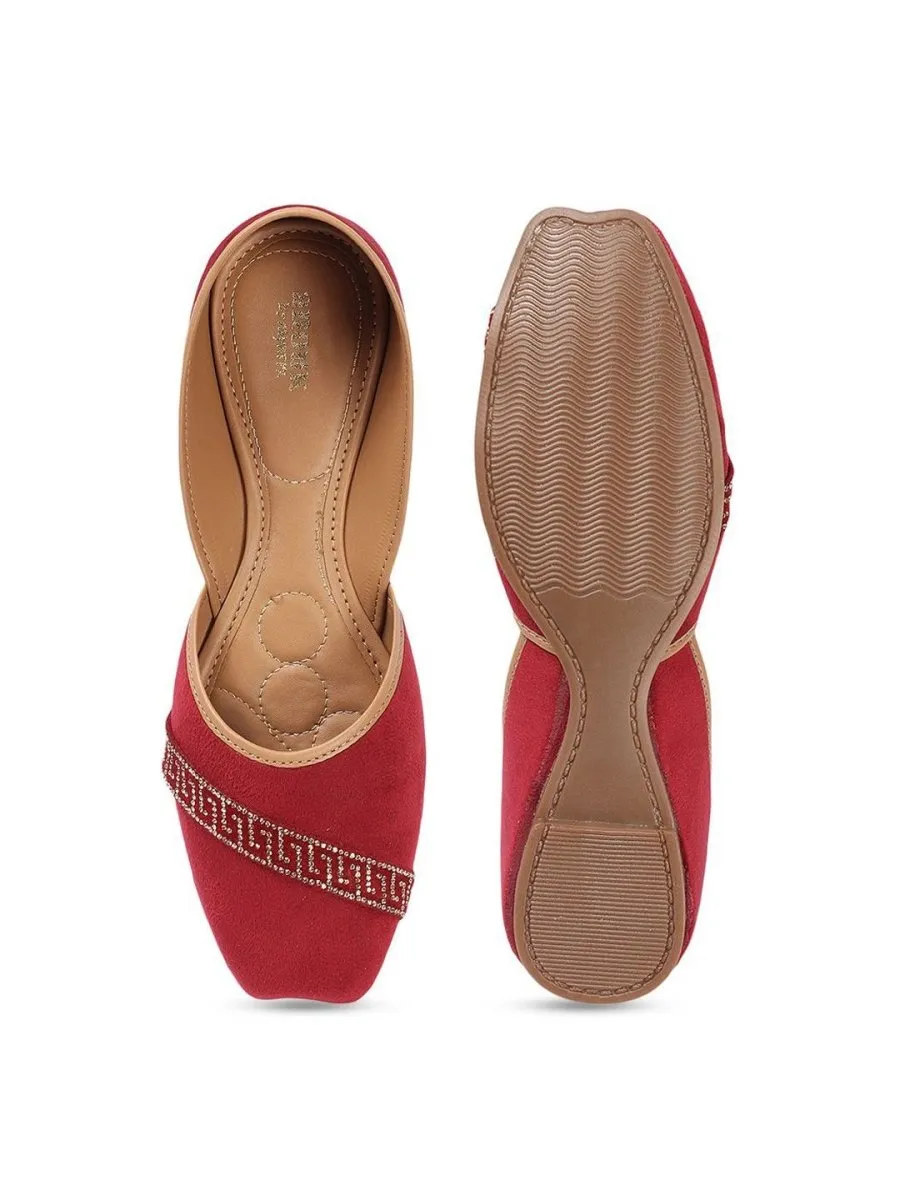 Anouk Maroon Embellished Round Toe Ballerinas