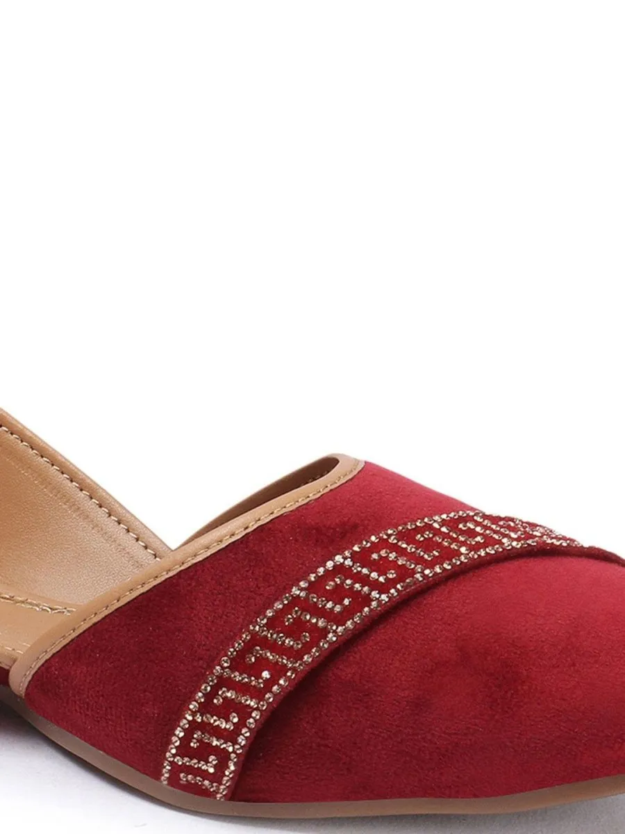 Anouk Maroon Embellished Round Toe Ballerinas