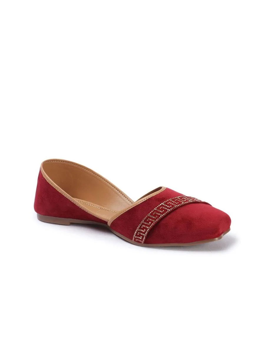 Anouk Maroon Embellished Round Toe Ballerinas