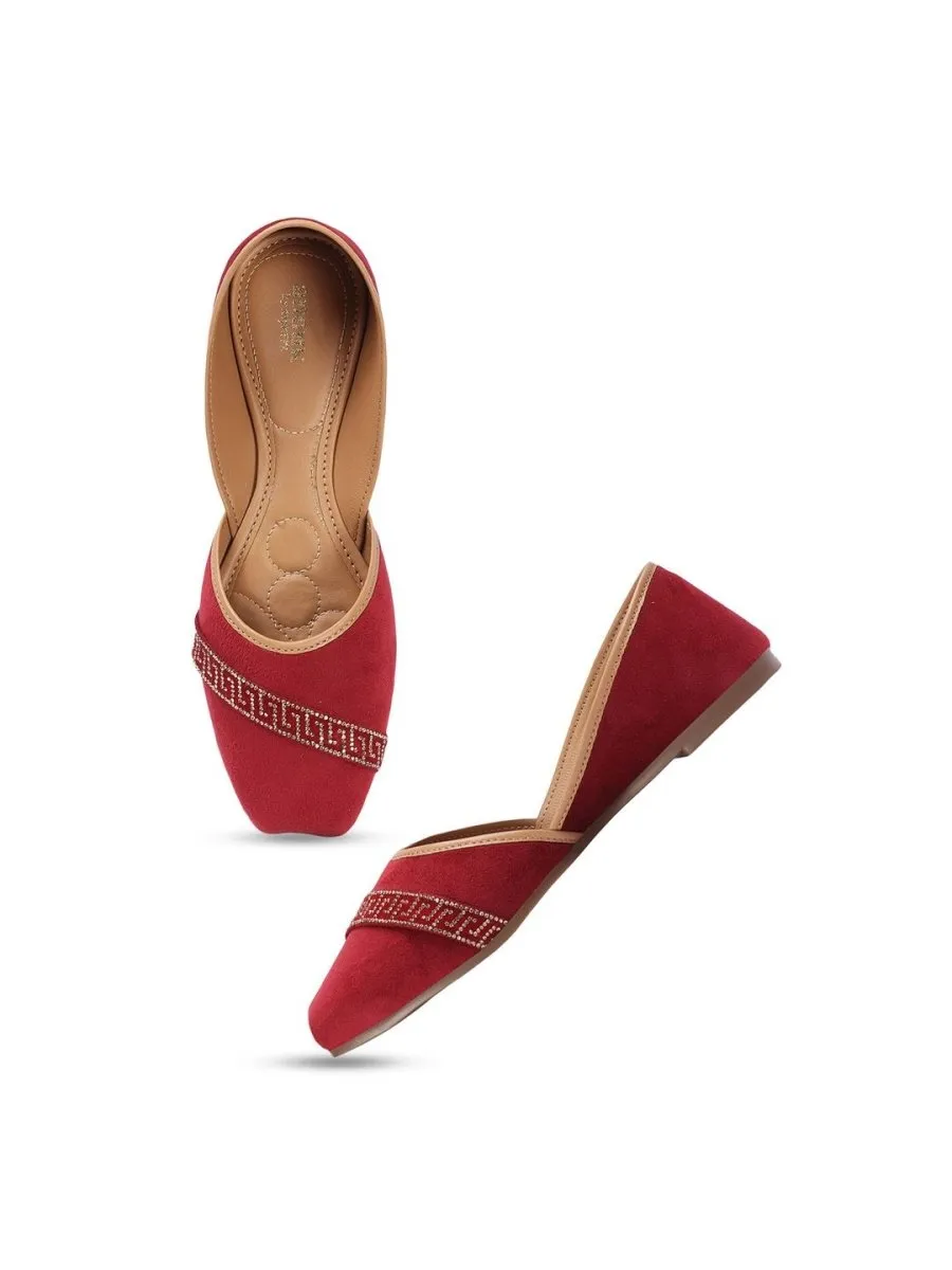 Anouk Maroon Embellished Round Toe Ballerinas
