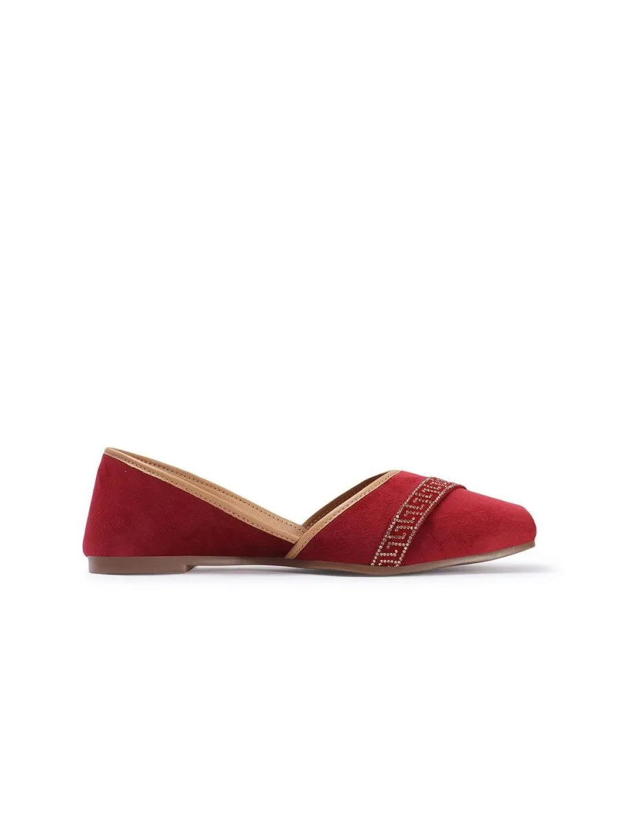Anouk Maroon Embellished Round Toe Ballerinas