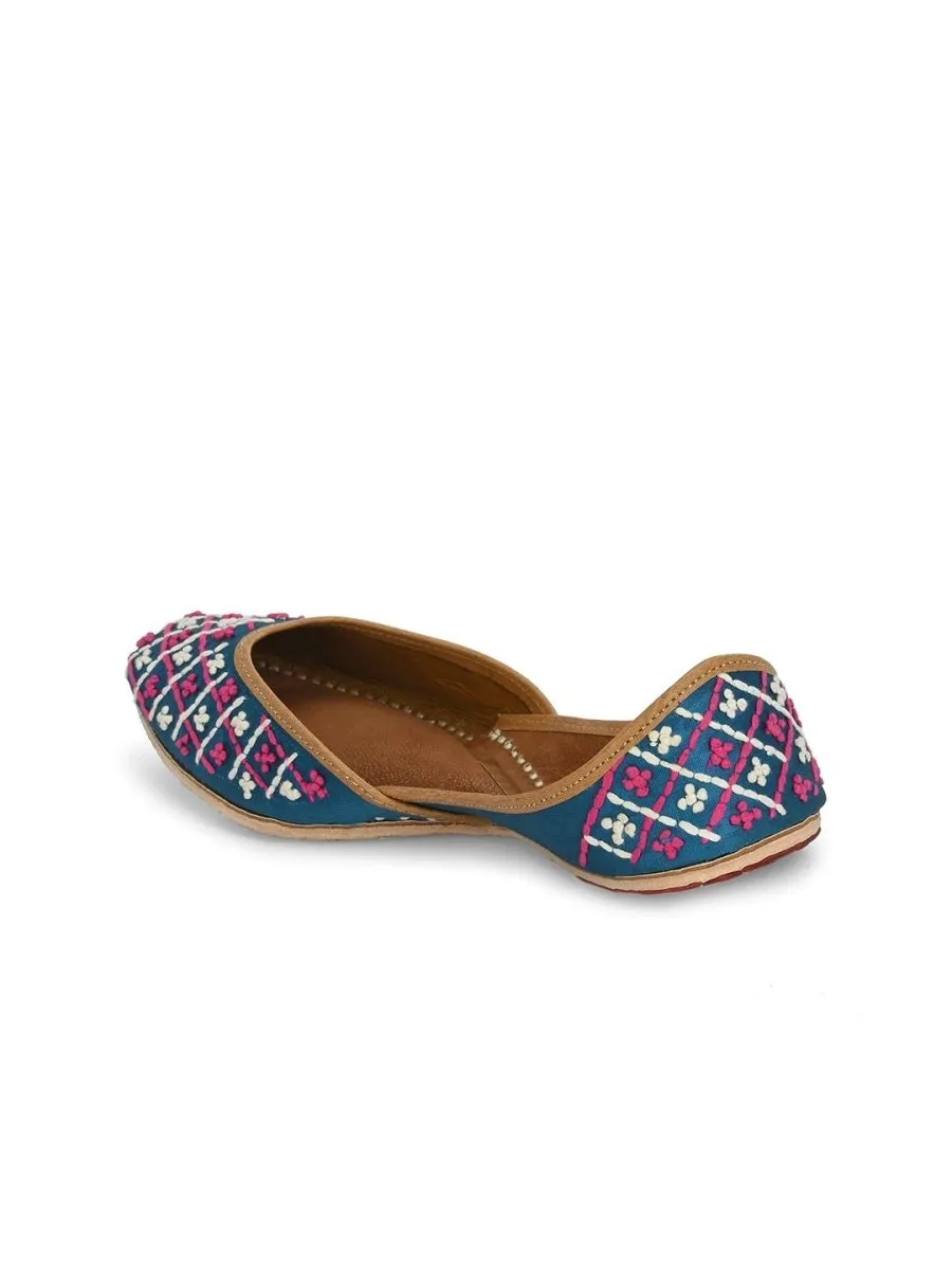 Anouk Navy Blue & Pink Embroidered Round Toe Mojaris