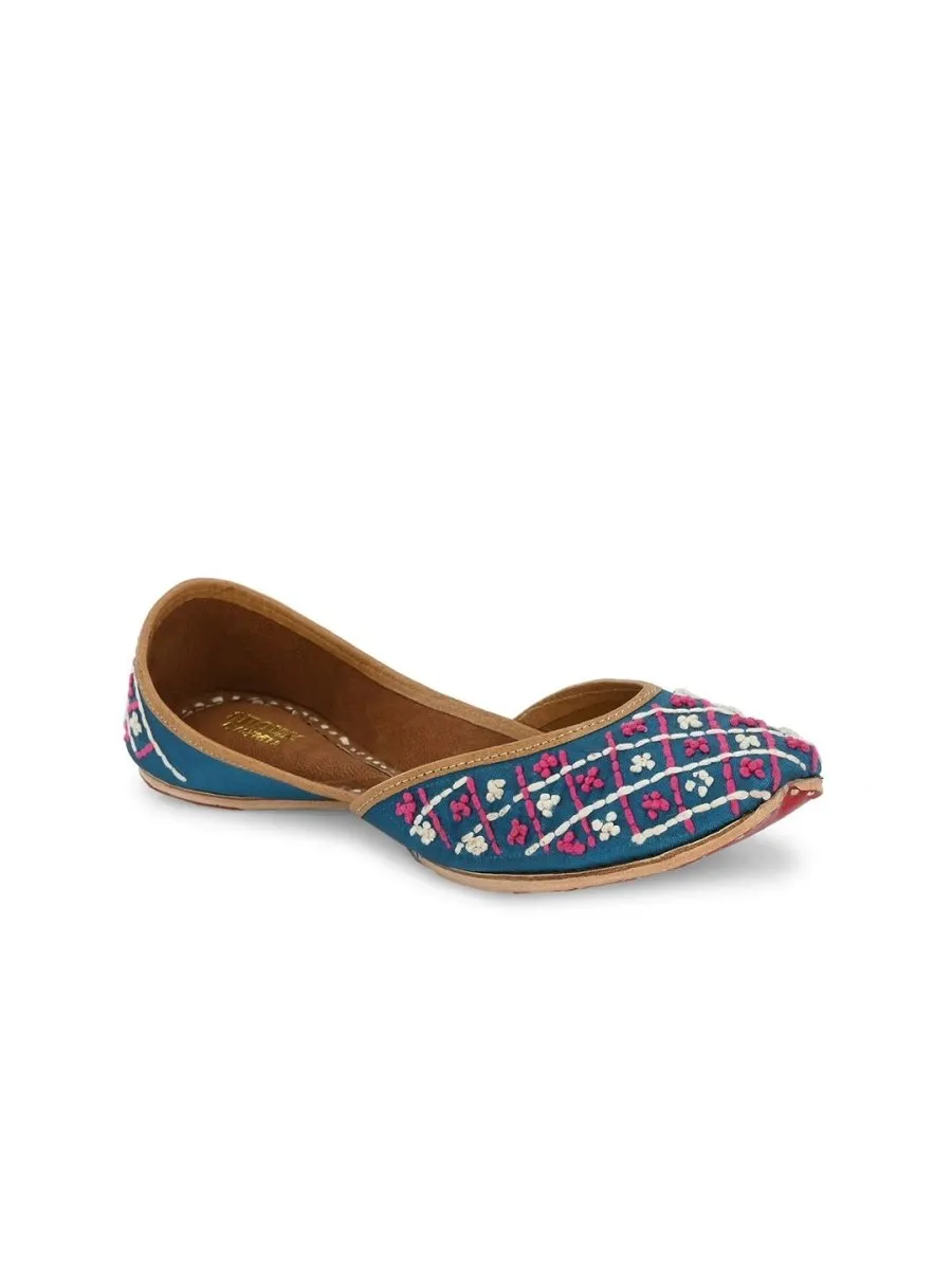 Anouk Navy Blue & Pink Embroidered Round Toe Mojaris