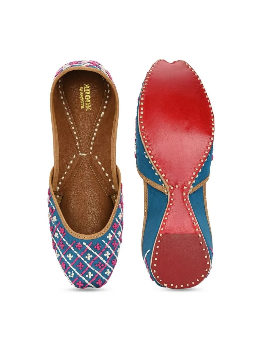 Anouk Navy Blue & Pink Embroidered Round Toe Mojaris