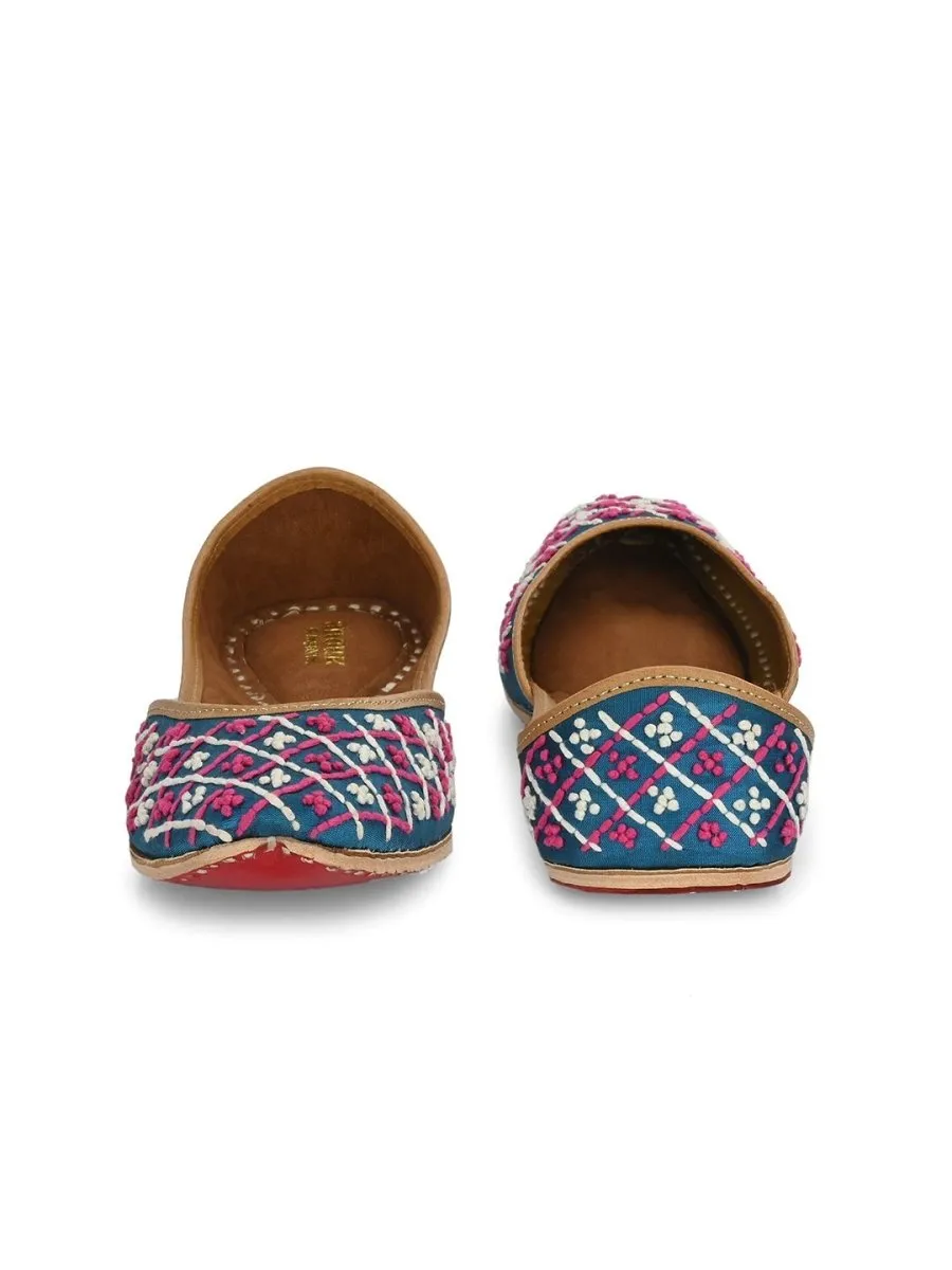 Anouk Navy Blue & Pink Embroidered Round Toe Mojaris