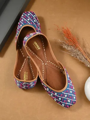 Anouk Navy Blue & Pink Embroidered Round Toe Mojaris
