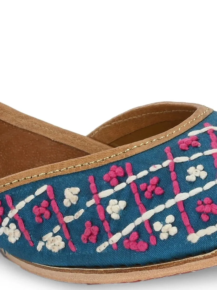 Anouk Navy Blue & Pink Embroidered Round Toe Mojaris