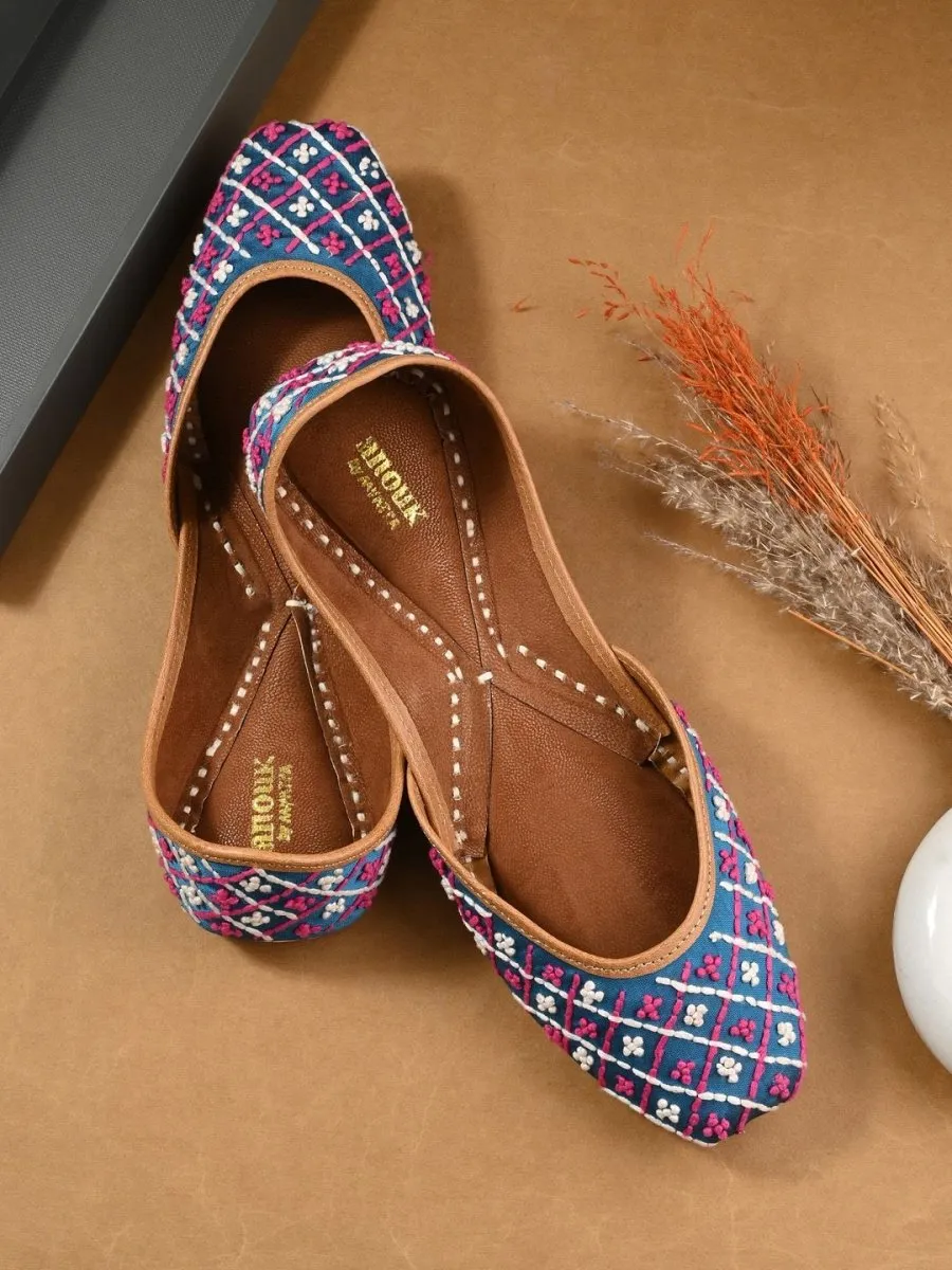 Anouk Navy Blue & Pink Embroidered Round Toe Mojaris