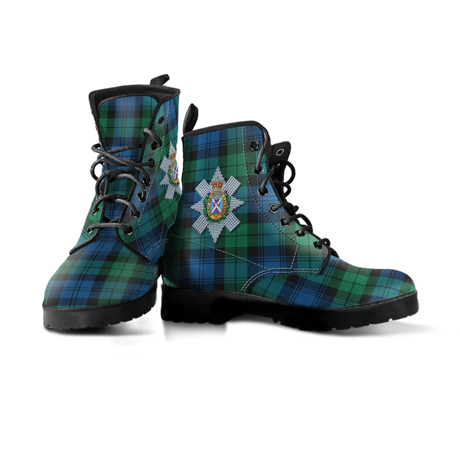 Black Watch Ancient Tartan Leather Boots with Family Crest