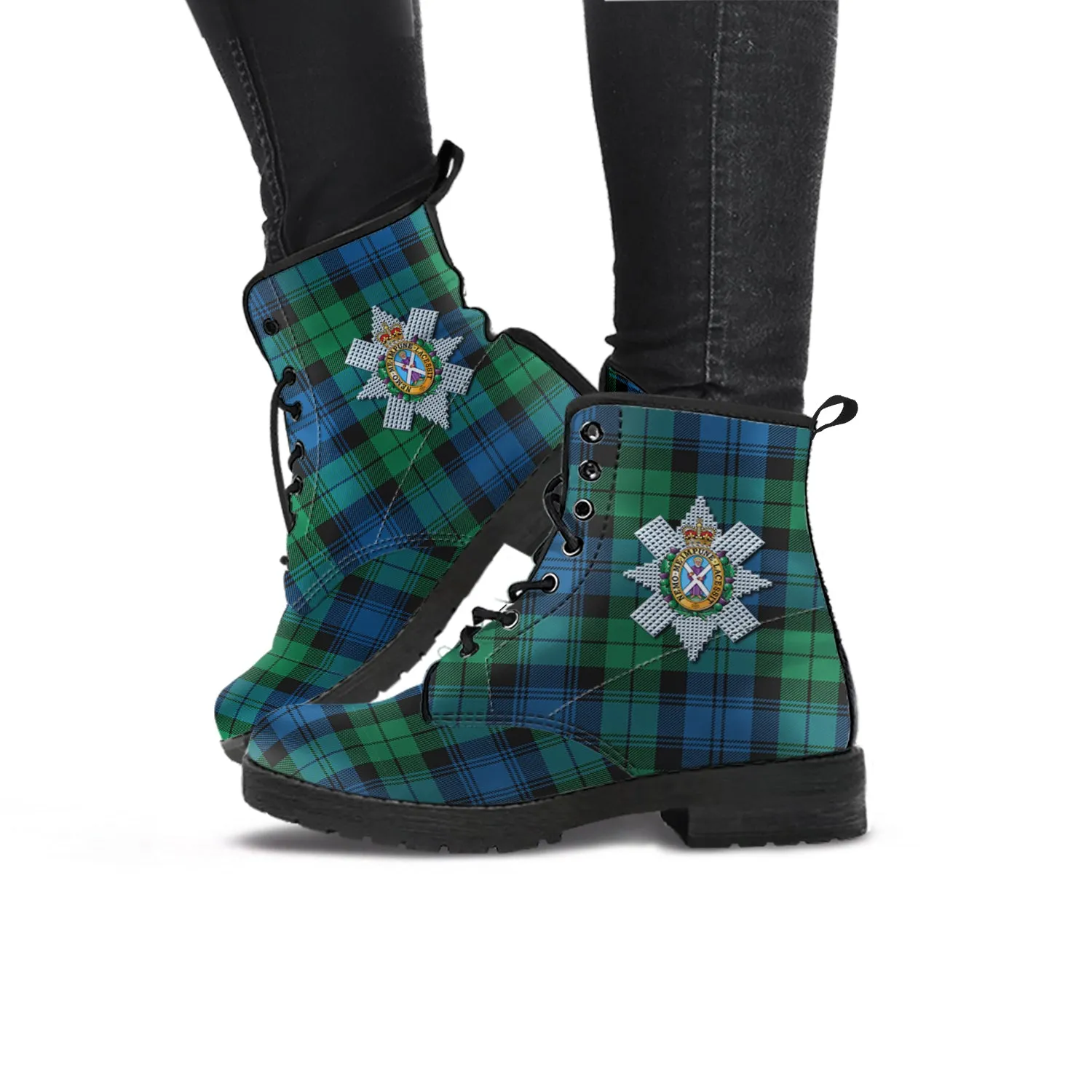 Black Watch Ancient Tartan Leather Boots with Family Crest