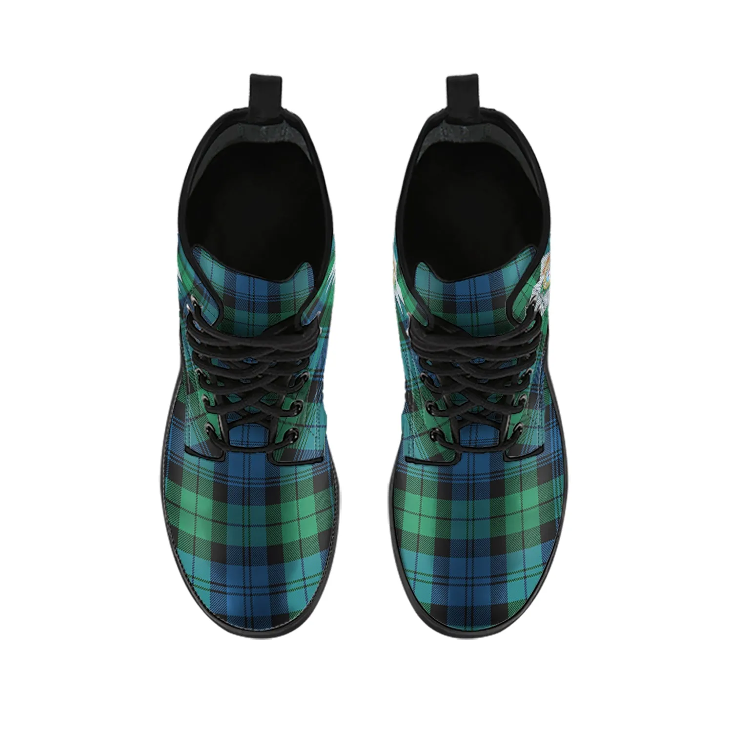 Black Watch Ancient Tartan Leather Boots with Family Crest