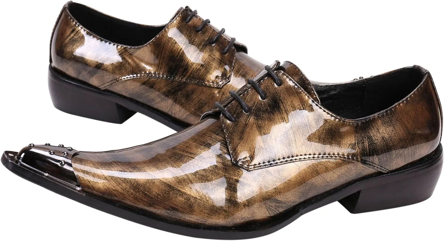 Santimon Mens Western Pointed Toe Leather Lace Up Dress Shoes Fashion Casual Metal Tip Oxford