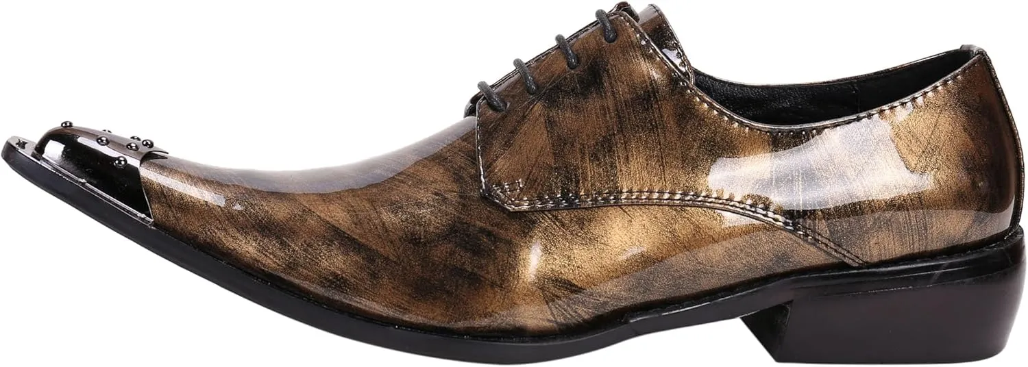 Santimon Mens Western Pointed Toe Leather Lace Up Dress Shoes Fashion Casual Metal Tip Oxford