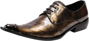 Santimon Mens Western Pointed Toe Leather Lace Up Dress Shoes Fashion Casual Metal Tip Oxford