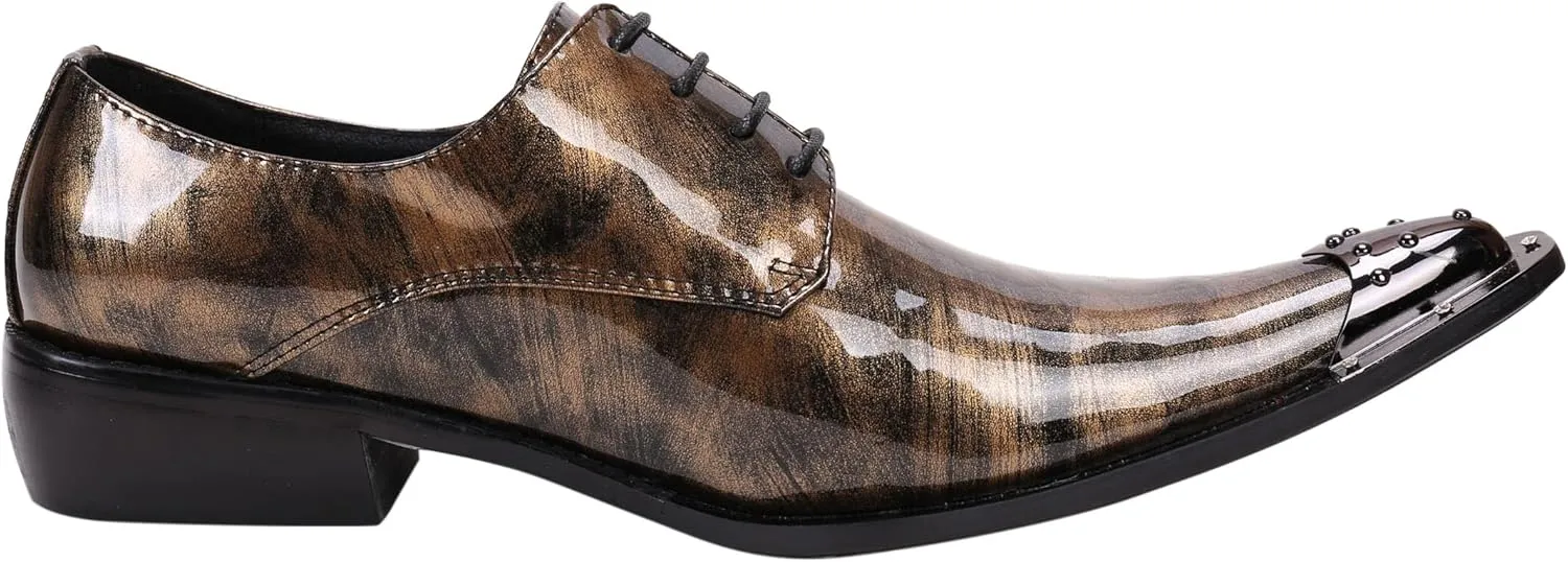 Santimon Mens Western Pointed Toe Leather Lace Up Dress Shoes Fashion Casual Metal Tip Oxford