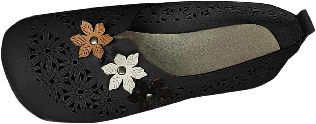 Women Floral Embellished Cute Sandal Solid Closed Toe Trendy Shoe Hollow Out Pump Flats Summer Lovely Slip on Sandals