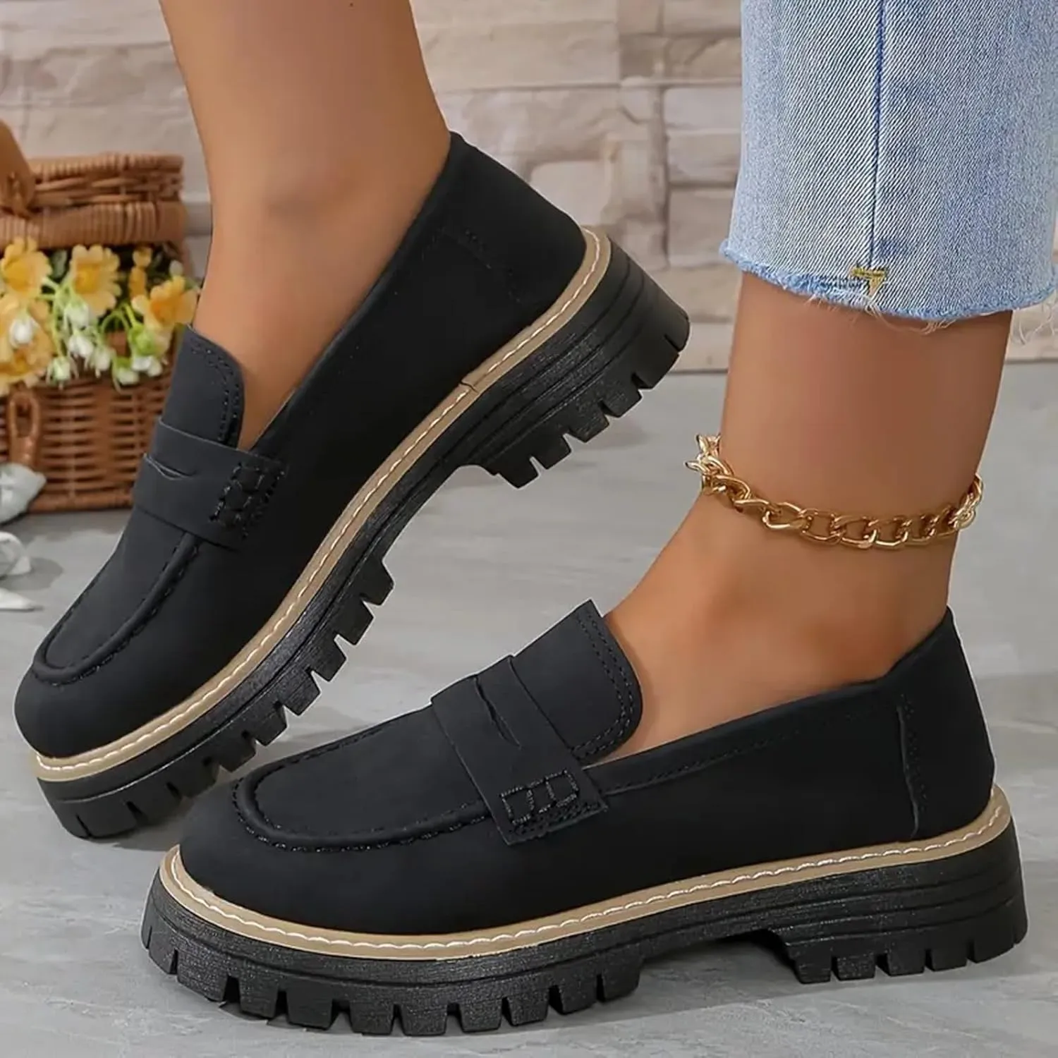 Womens Loafers Comfortable Dress,Chunky Platform Penny Loafers Lug Sole Slip On Fall Shoes Work Business Casual Shoes