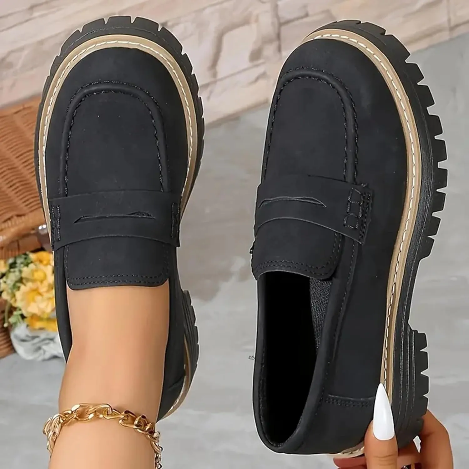 Womens Loafers Comfortable Dress,Chunky Platform Penny Loafers Lug Sole Slip On Fall Shoes Work Business Casual Shoes