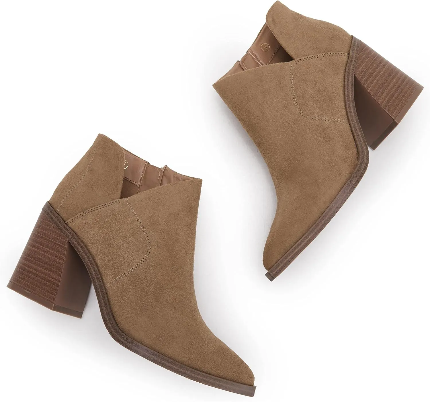 Womens Pointed Toe Ankle Boots Block Stacked Chunky Heel Cutout Side Zipper Fall Booties Shoe